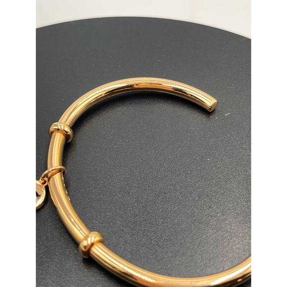 Coach Signed Gold Tone C Logo Charm Dangle Open Cuff Bracelet - Picture 8 of 8